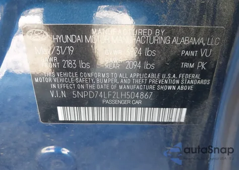 2020 Hyundai Elantra Se z USA, uszkodzony, nr VIN 5NPD74LF2LH504867